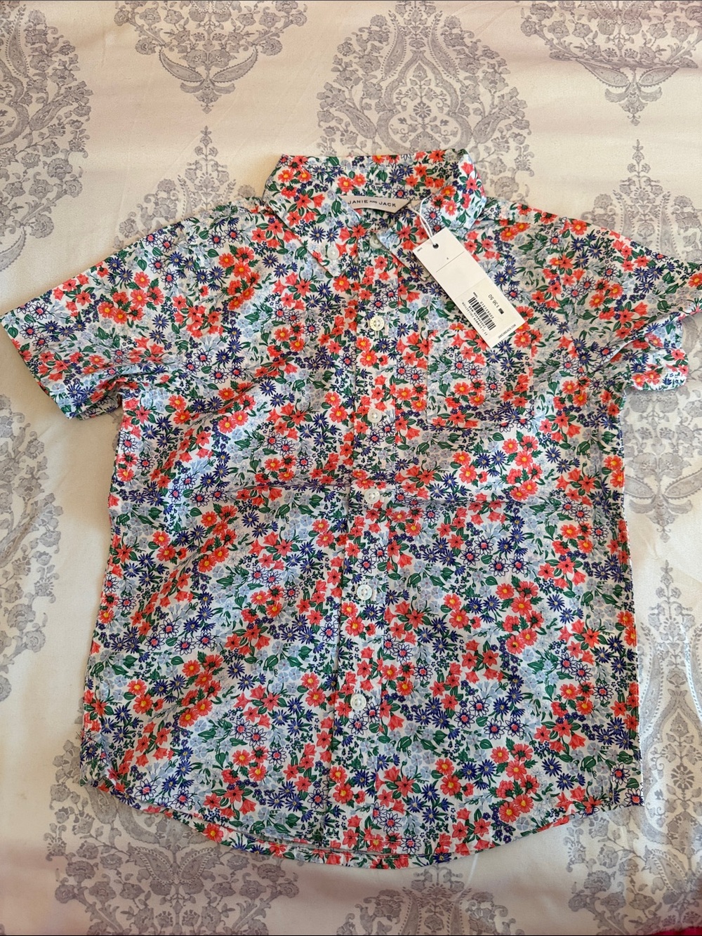 Janie and Jack Floral Mini Skirt in White with Pink, Blue & Green
